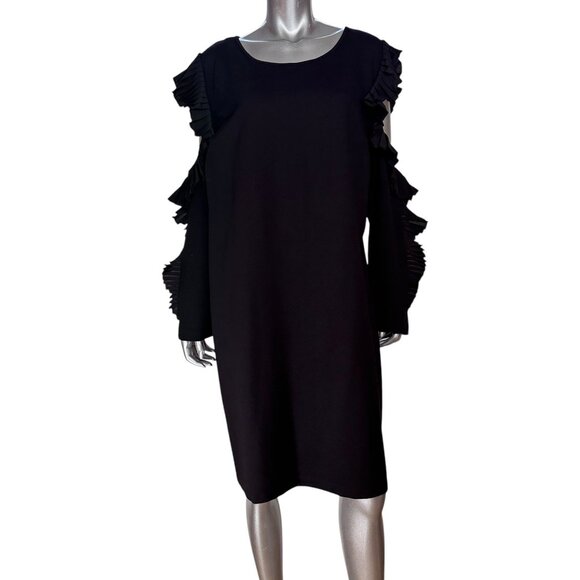 Eloquii Black Ruffled Cold-Shoulder Long Sleeve Dress Size 24 - Picture 9 of 10